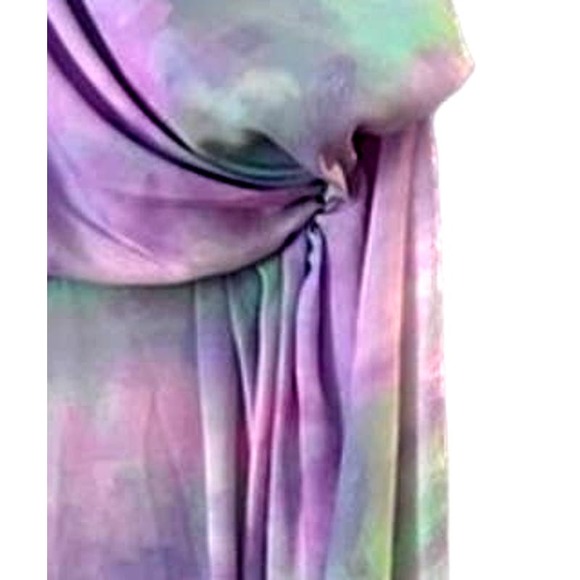 Tie Dye Together Maxi Dress Size M Pastels Chiffon One-Shoulder Ruched Waist - Picture 6 of 6